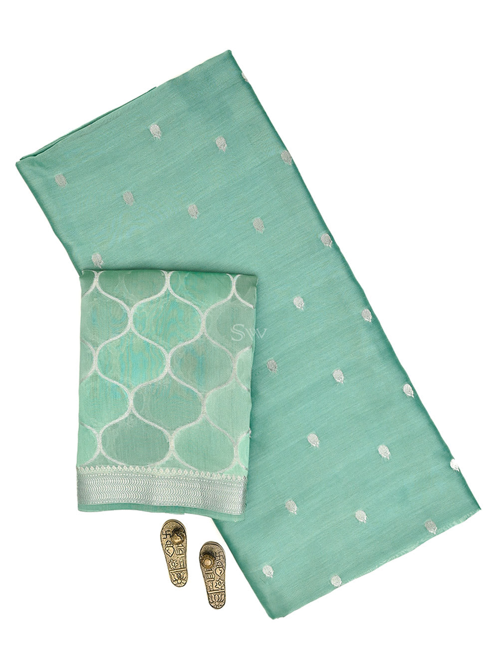 Teal Blue Booti Cotton Silk Handloom Banarasi Suit - Sacred Weaves