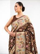 Dark Brown Meenakari Bandhani Silk Handloom Banarasi Saree - Sacred Weaves