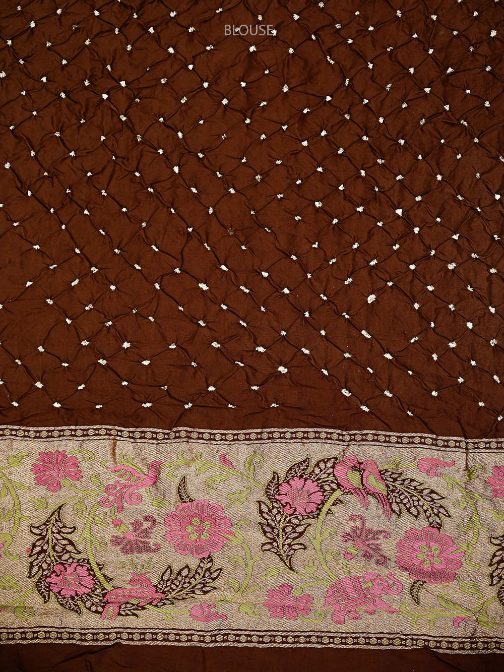 Dark Brown Meenakari Bandhani Silk Handloom Banarasi Saree - Sacred Weaves