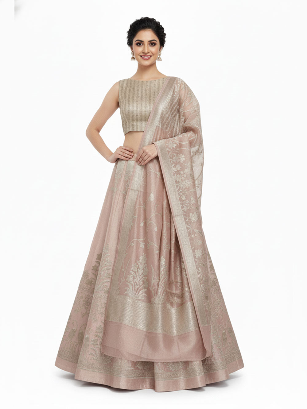 Pastel Pink Tissue Silk Handloom Banarasi Lehenga