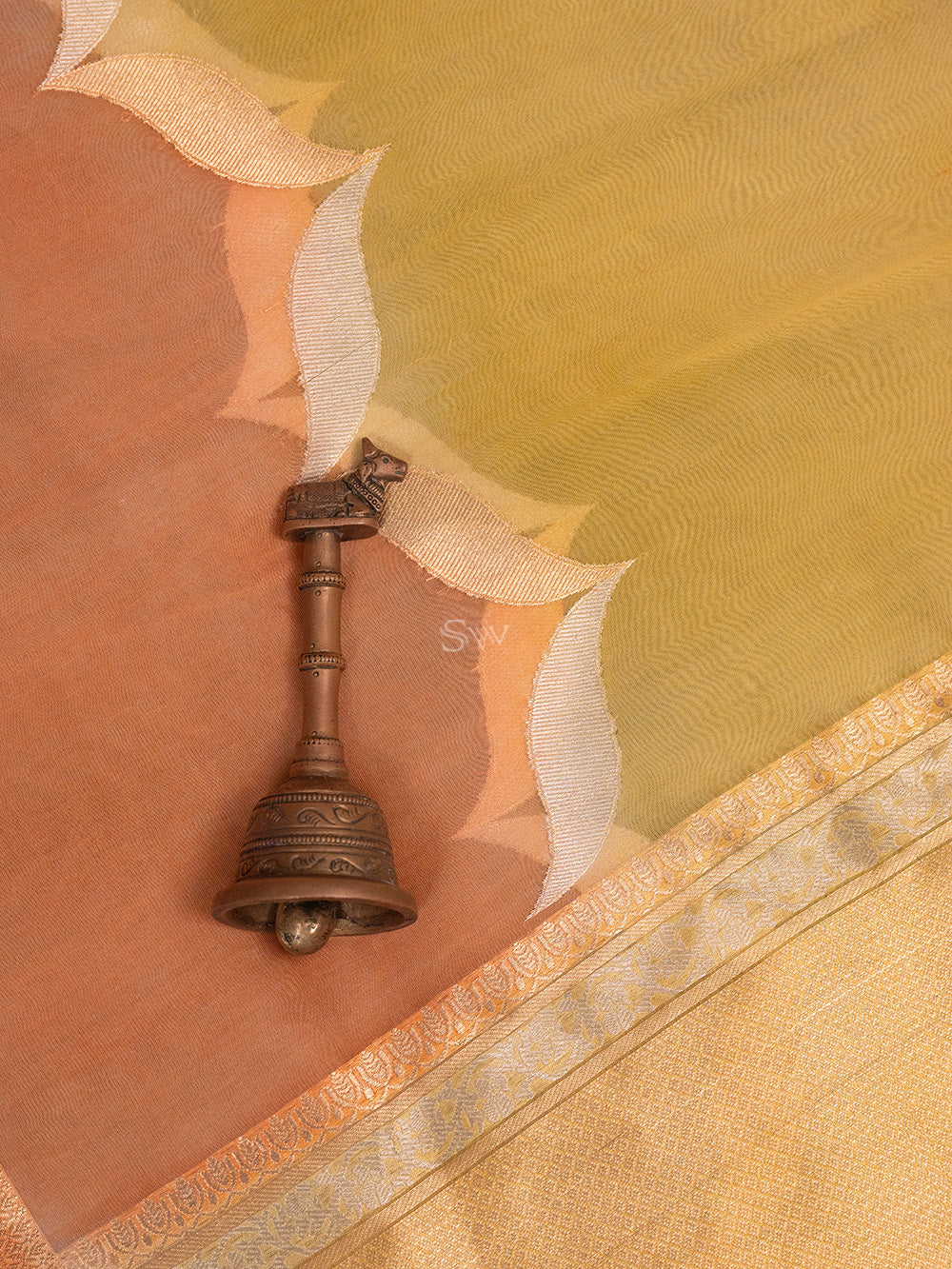 Peach Yellow Rangkat Organza Handloom Banarasi Saree - Sacred Weaves