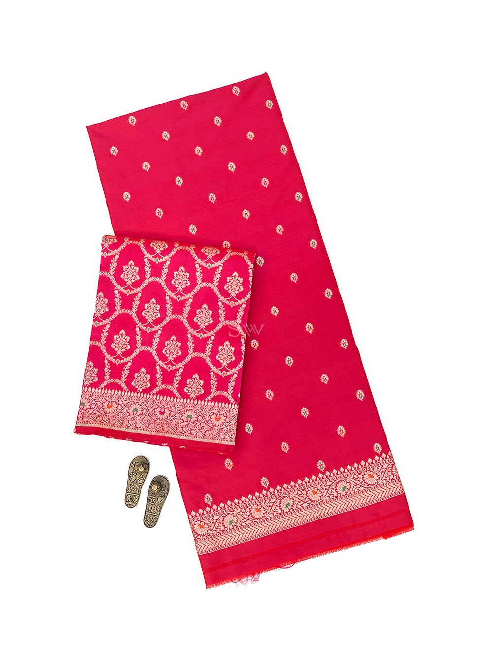 Red Pink Meenakari Katan Silk Handloom Banarasi Suit - Sacred Weaves
