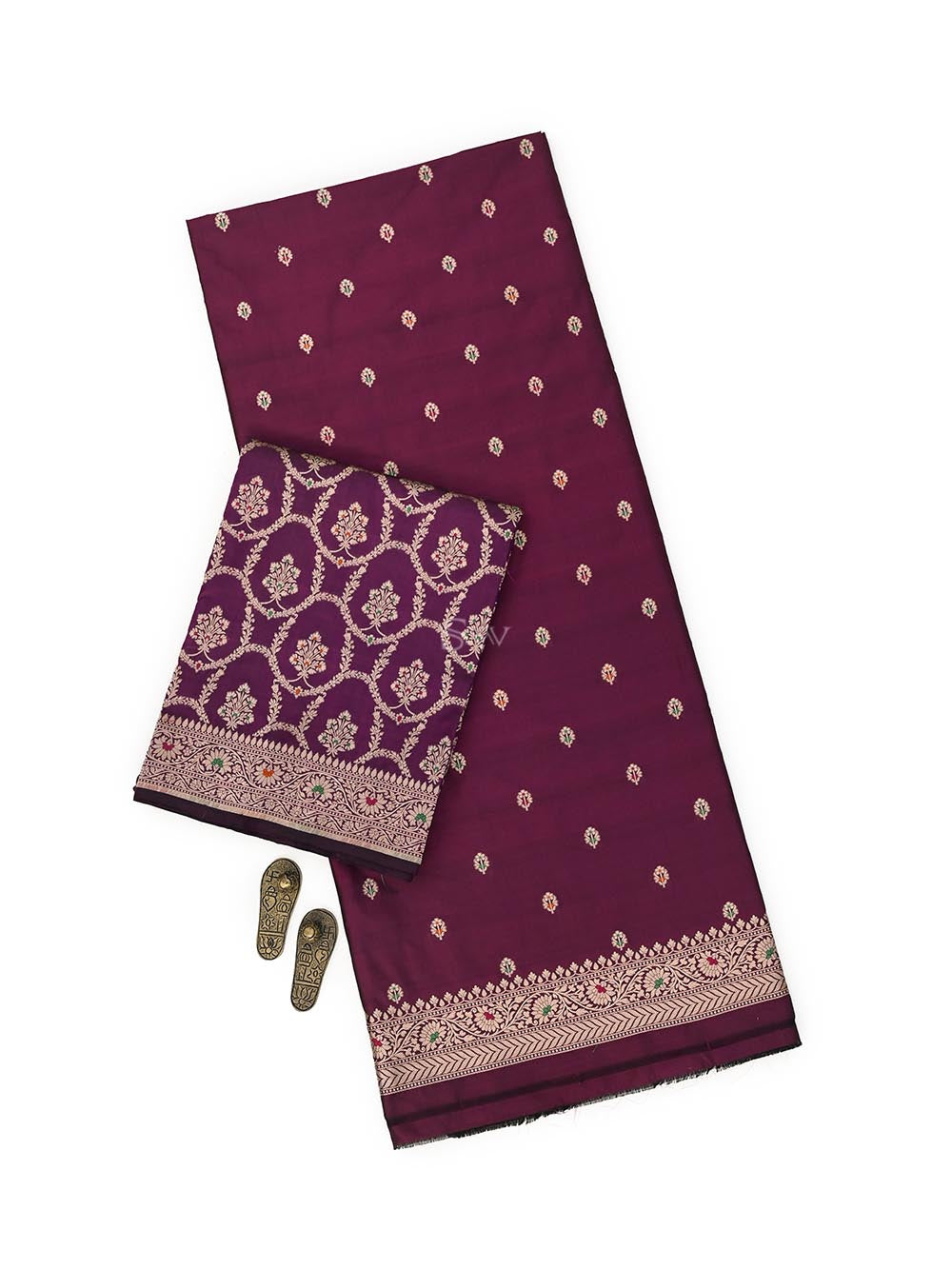 Wine Meenakari Katan Silk Handloom Banarasi Suit - Sacred Weaves