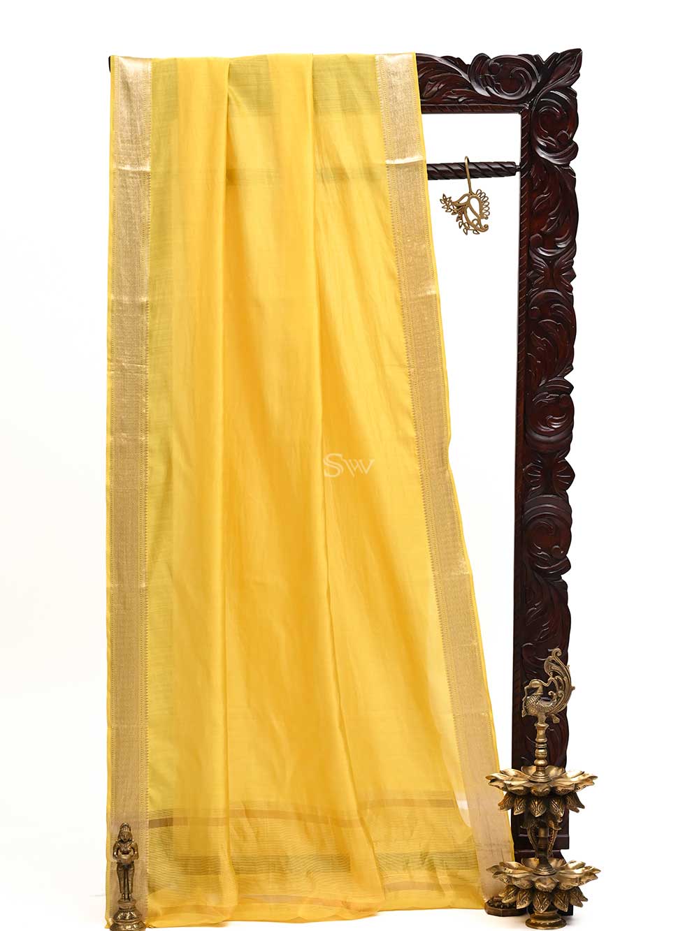 Yellow Chiniya Silk Handloom Banarasi Saree - Sacred Weaves