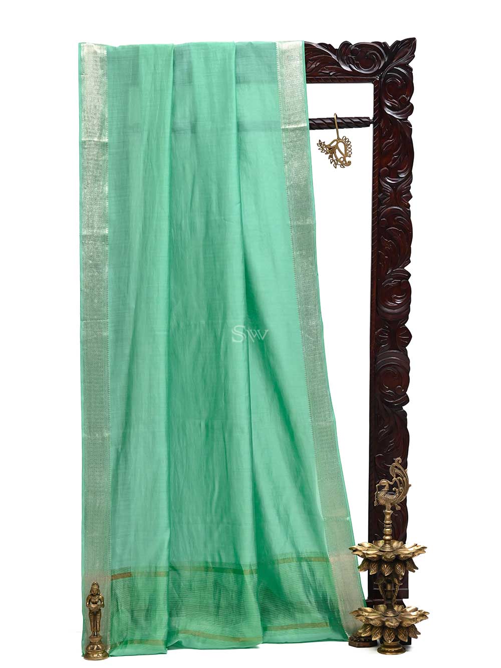Sea Green Chiniya Silk Handloom Banarasi Saree - Sacred Weaves