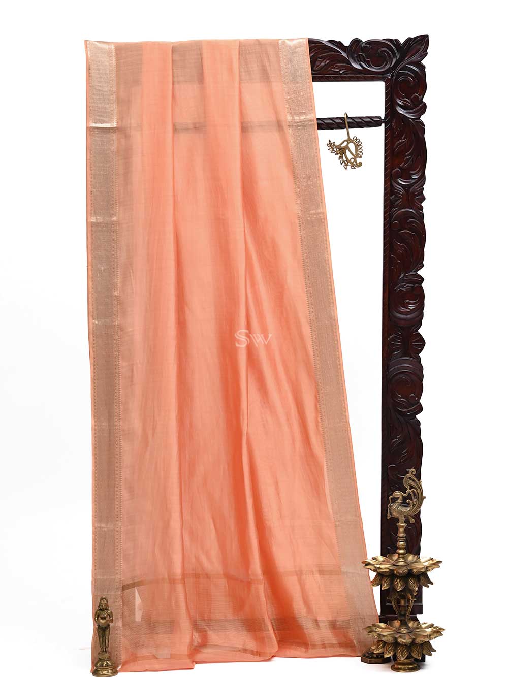 Peach Chiniya Silk Handloom Banarasi Saree - Sacred Weaves