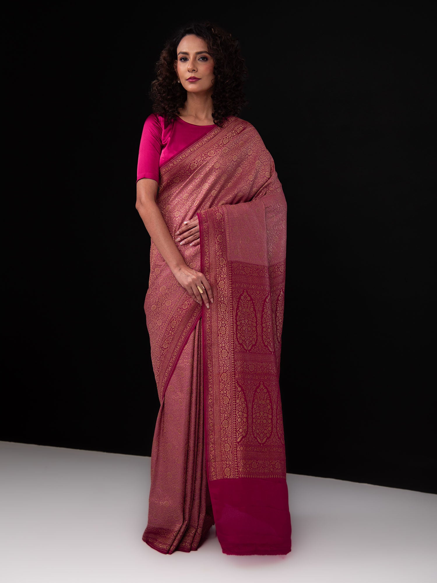 Dusky Pink Jaal Crepe Silk Handloom Banarasi Saree - Sacred Weaves