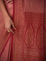 Dusky Pink Jaal Crepe Silk Handloom Banarasi Saree - Sacred Weaves