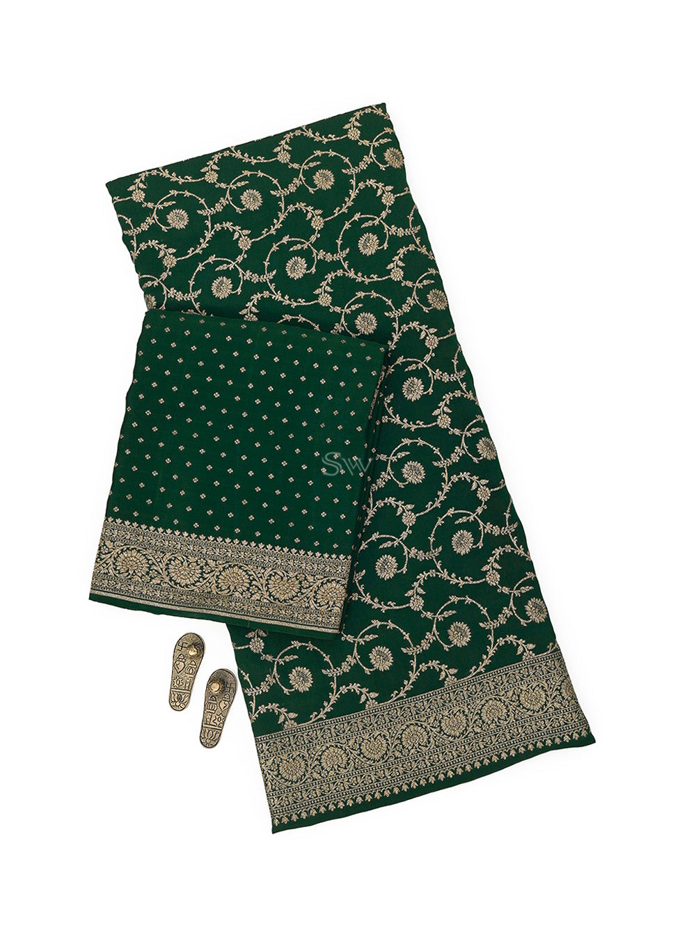 Bottle Green Konia Crepe Silk Handloom Banarasi Suit
