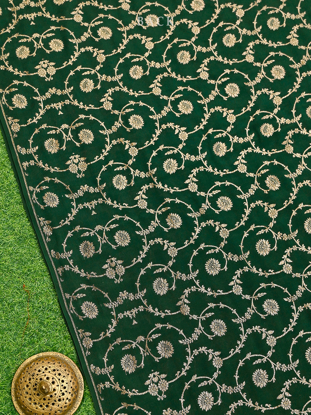 Bottle Green Konia Crepe Silk Handloom Banarasi Suit