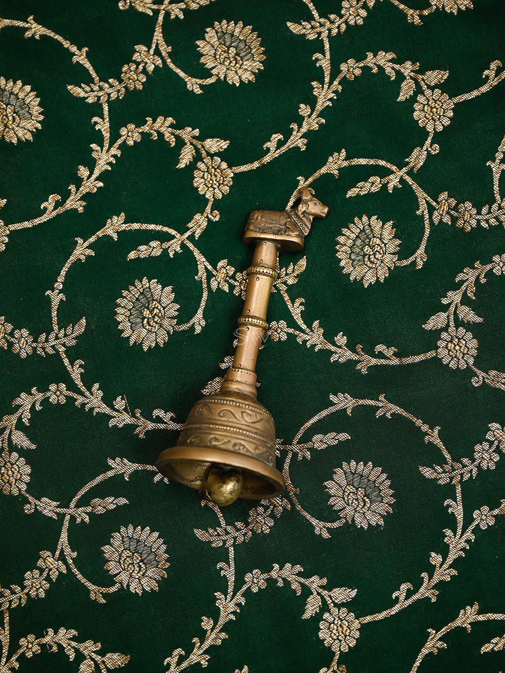 Bottle Green Konia Crepe Silk Handloom Banarasi Suit