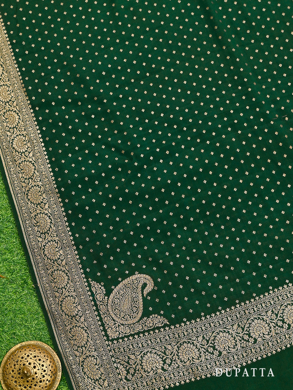 Bottle Green Konia Crepe Silk Handloom Banarasi Suit