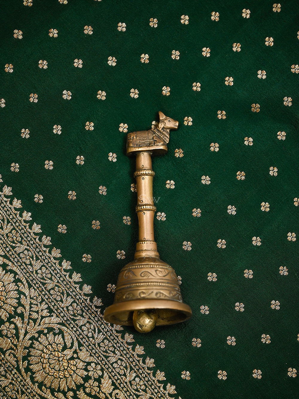 Bottle Green Konia Crepe Silk Handloom Banarasi Suit