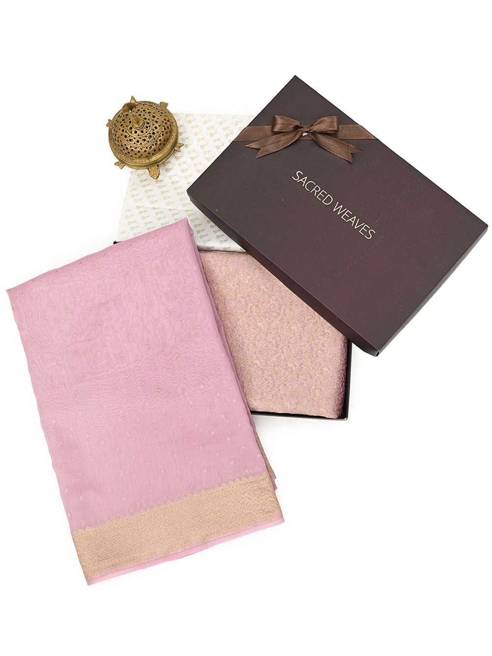 Pastel Purple Brocade Cotton Silk Handloom Banarasi Suit - Gift Box - Sacred Weaves