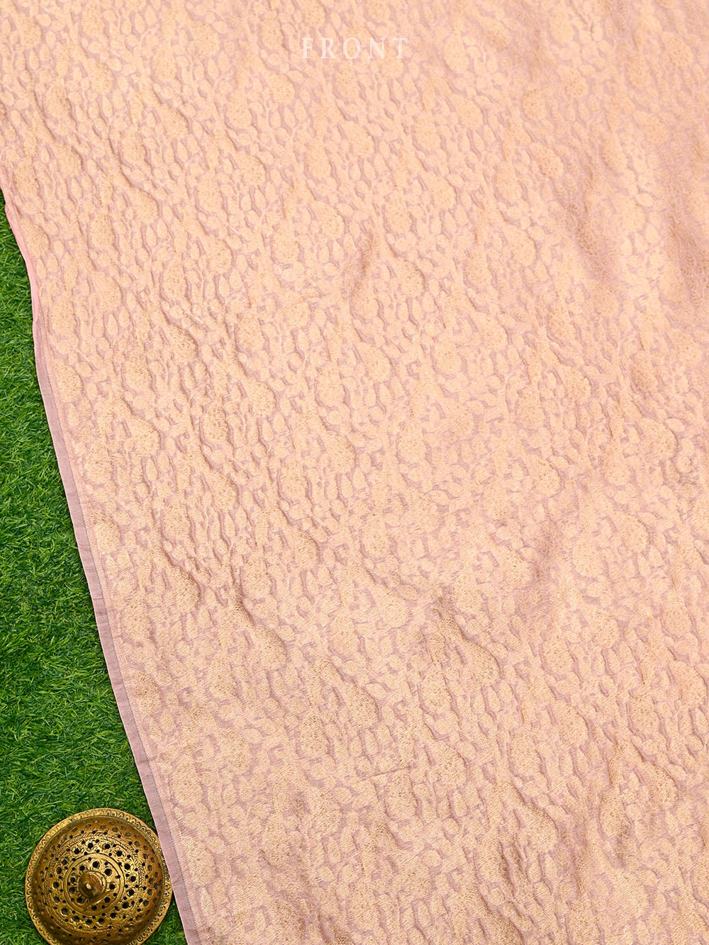 Pastel Pink Brocade Cotton Silk Handloom Banarasi Suit - Sacred Weaves