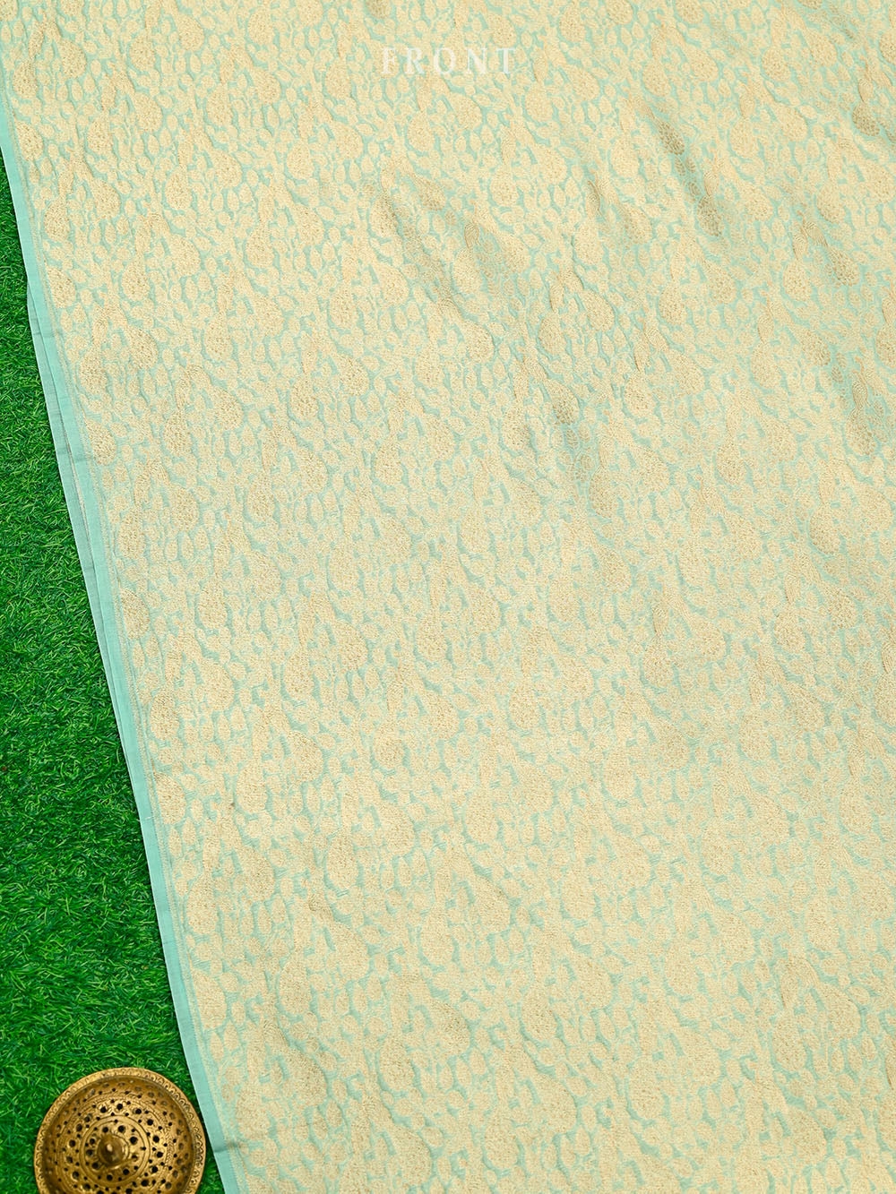 Aqua Green Brocade Cotton Silk Handloom Banarasi Suit - Sacred Weaves