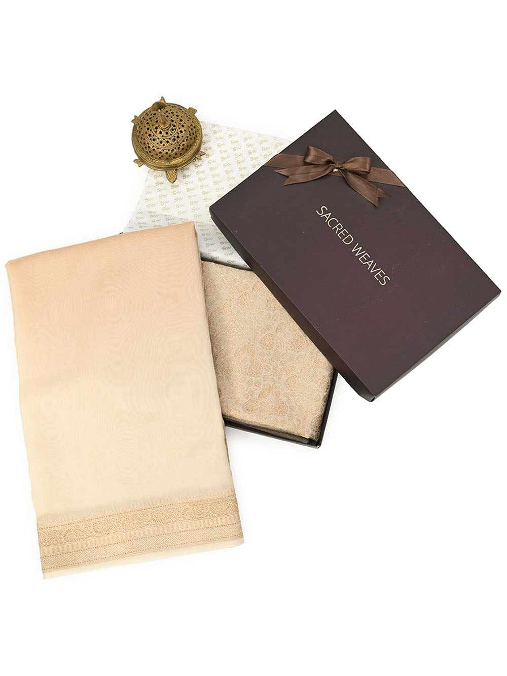 Cream Brocade Cotton Silk Handloom Banarasi Suit - Gift Box - Sacred Weaves
