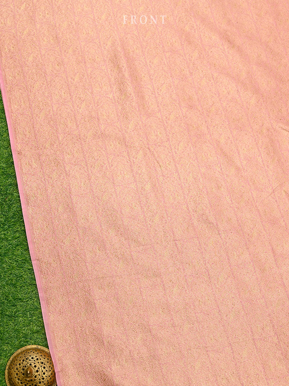 Pastel Pink Brocade Cotton Silk Handloom Banarasi Suit - Sacred Weaves