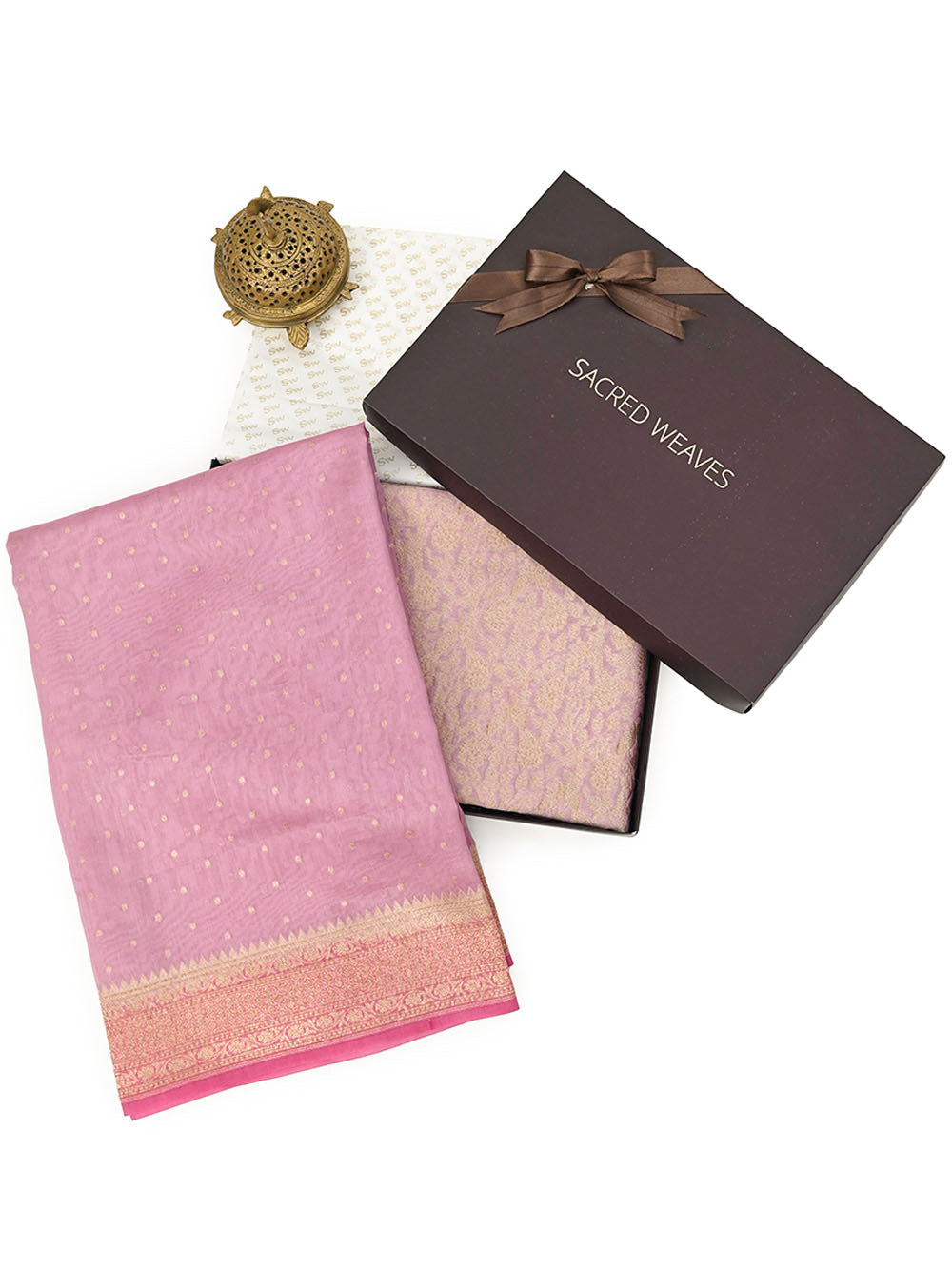 Pastel Purple Brocade Cotton Silk Handloom Banarasi Suit - Gift Box - Sacred Weaves