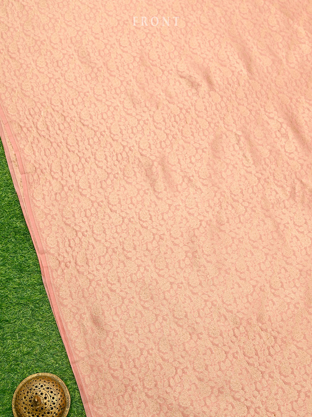 Pastel Peach Brocade Cotton Silk Handloom Banarasi Suit