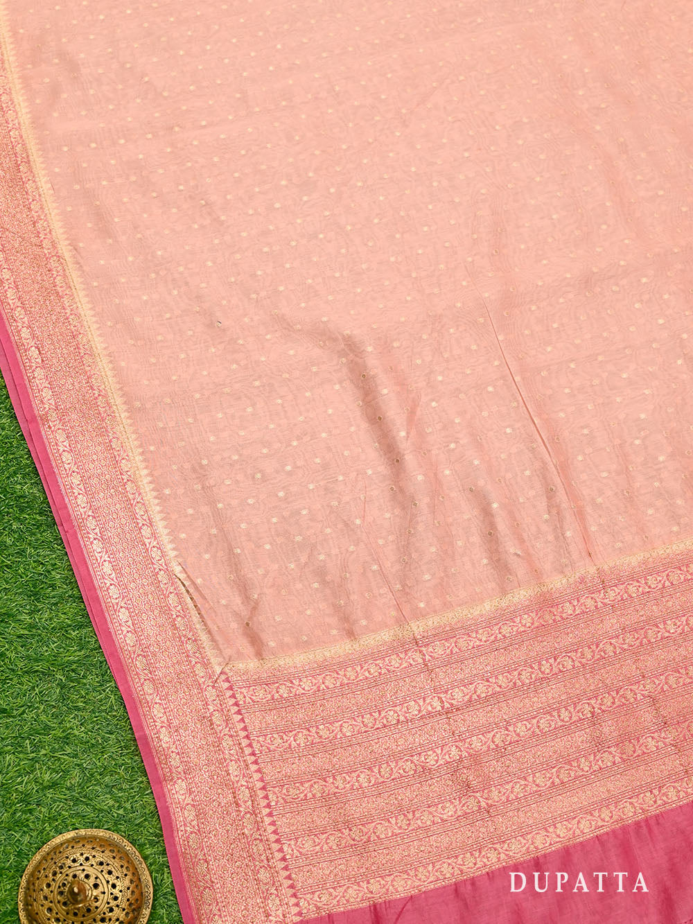 Pastel Peach Brocade Cotton Silk Handloom Banarasi Suit