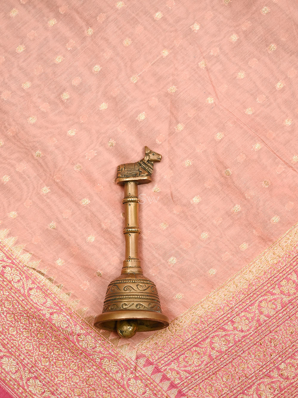 Pastel Peach Brocade Cotton Silk Handloom Banarasi Suit