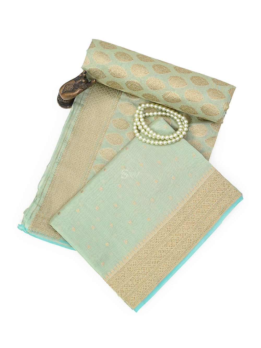 Pastel Green Booti Cotton Tissue Silk Handloom Banarasi Suit -  wrong pricing