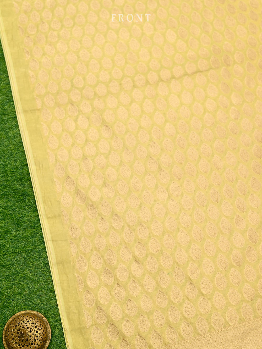 Yellow Booti Cotton Tissue Silk Handloom Banarasi Suit - wrong pricing