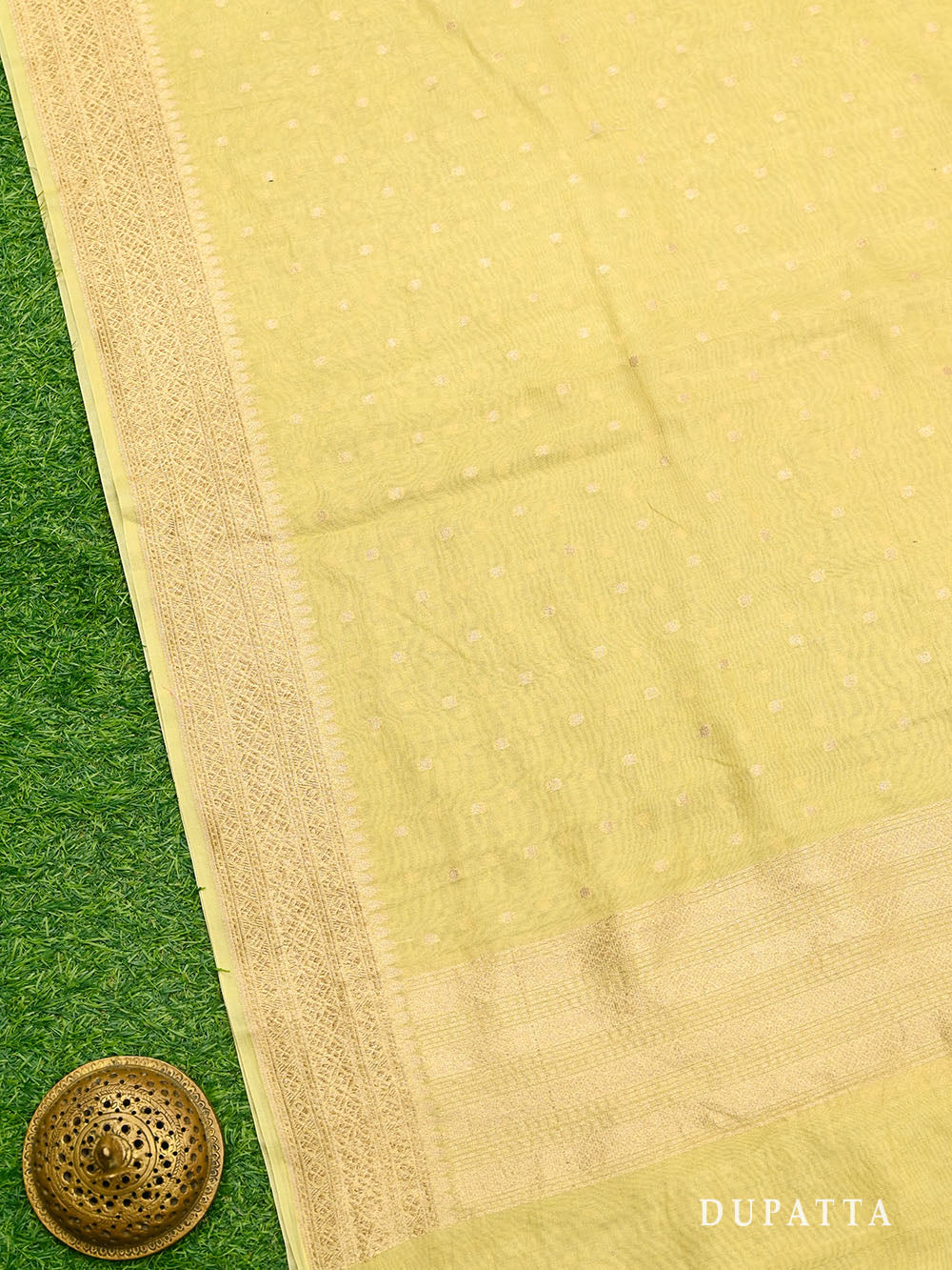 Yellow Booti Cotton Tissue Silk Handloom Banarasi Suit - wrong pricing