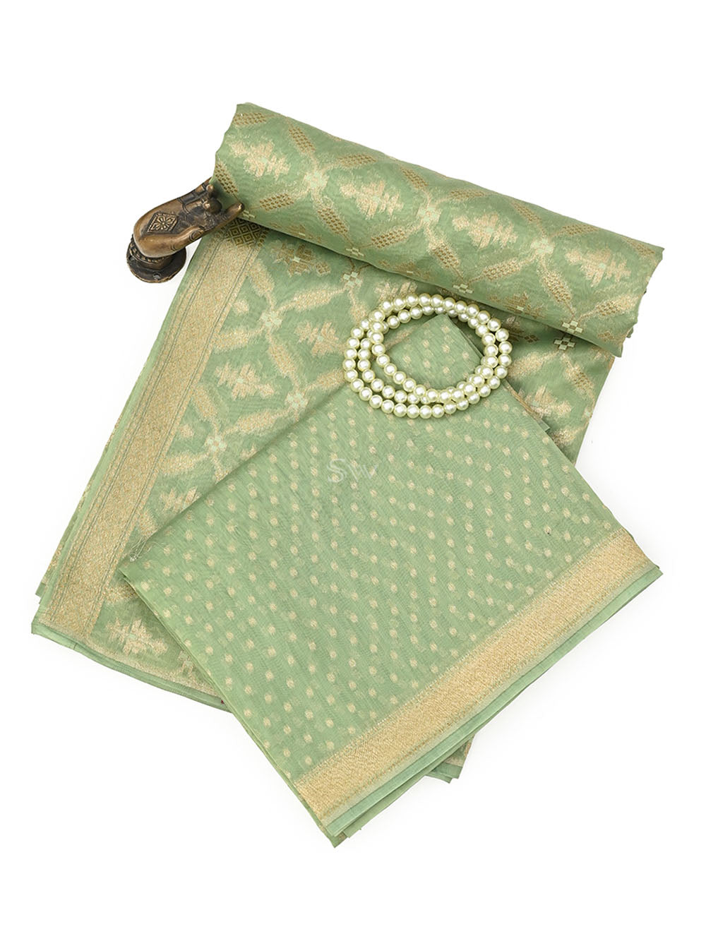 Green Jaal Cotton Silk Handloom Banarasi Suit - Sacred Weaves