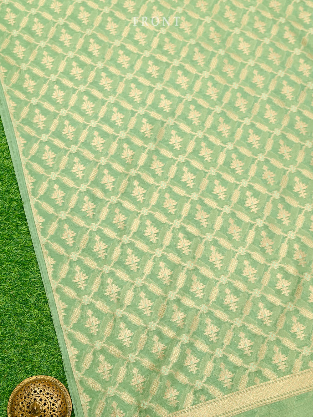 Green Jaal Cotton Silk Handloom Banarasi Suit - Sacred Weaves