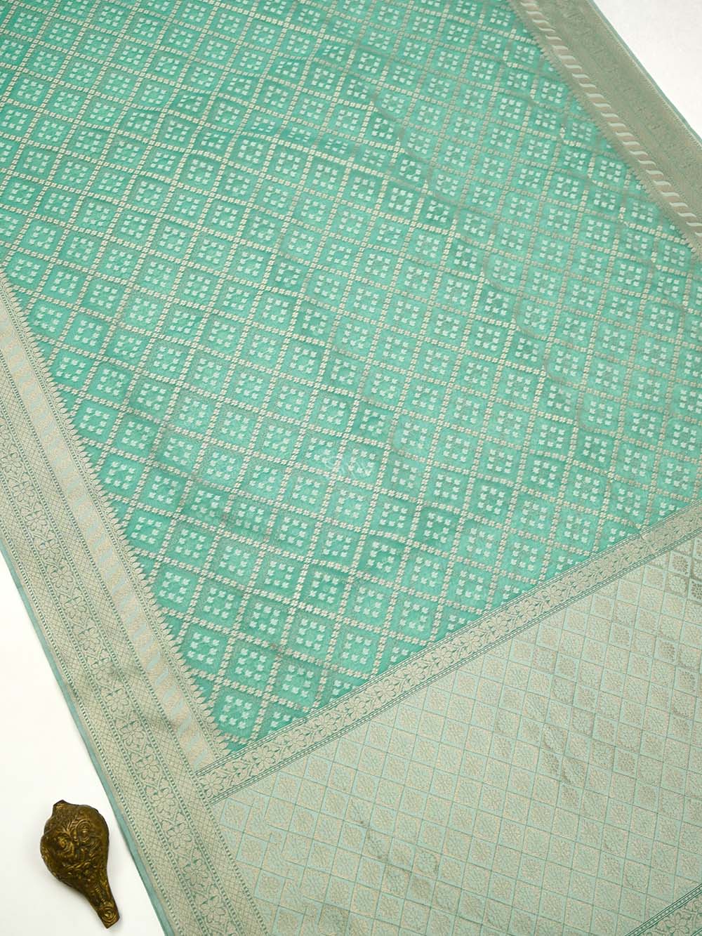 Aqua Blue Zari Cotton Saree - Sacred Weaves