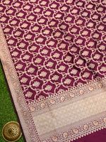 Wine Meenakari Jaal Katan Silk Handloom Banarasi Dupatta - Sacred Weaves
