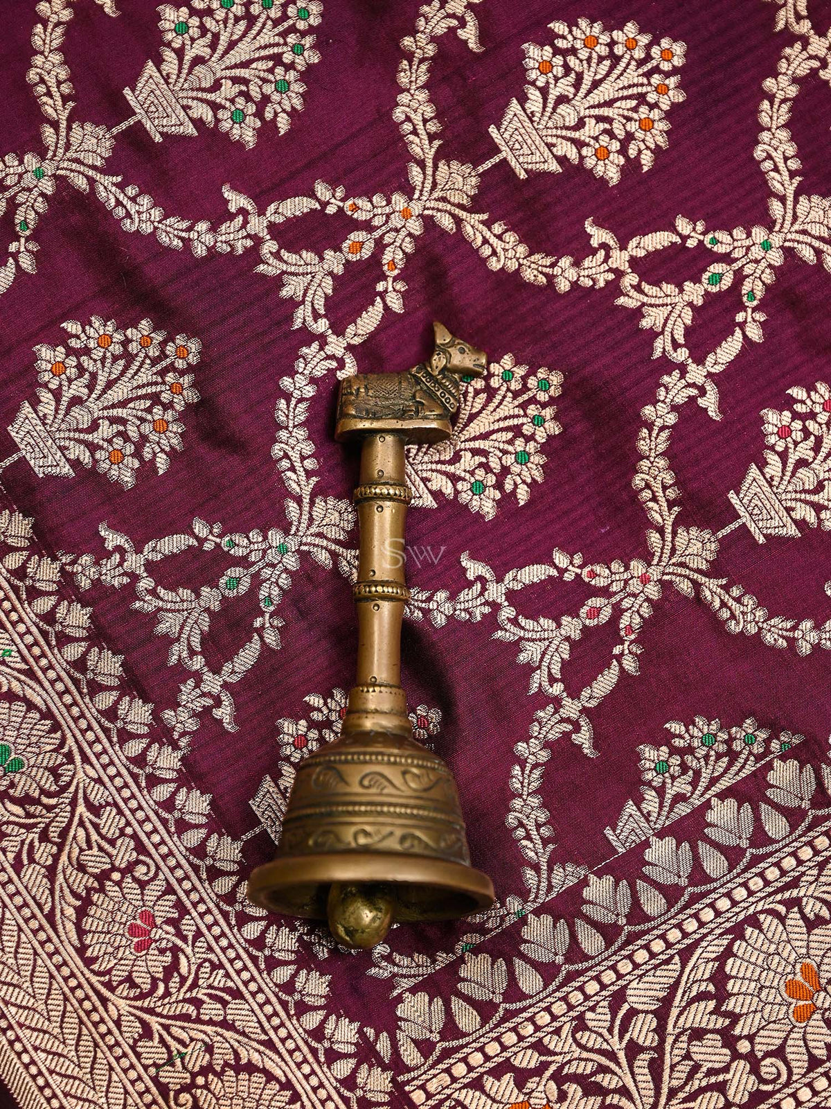 Wine Meenakari Jaal Katan Silk Handloom Banarasi Dupatta - Sacred Weaves