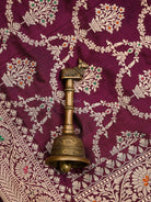 Wine Meenakari Jaal Katan Silk Handloom Banarasi Dupatta - Sacred Weaves