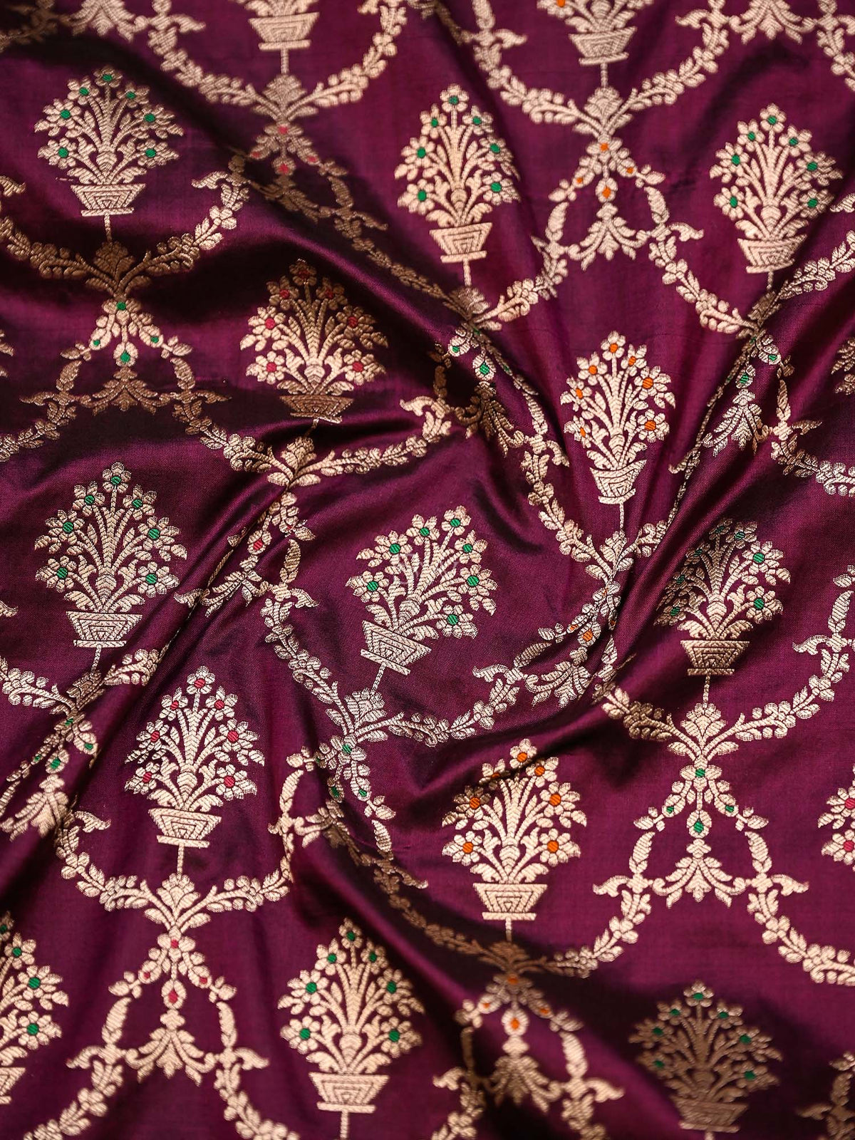 Wine Meenakari Jaal Katan Silk Handloom Banarasi Dupatta