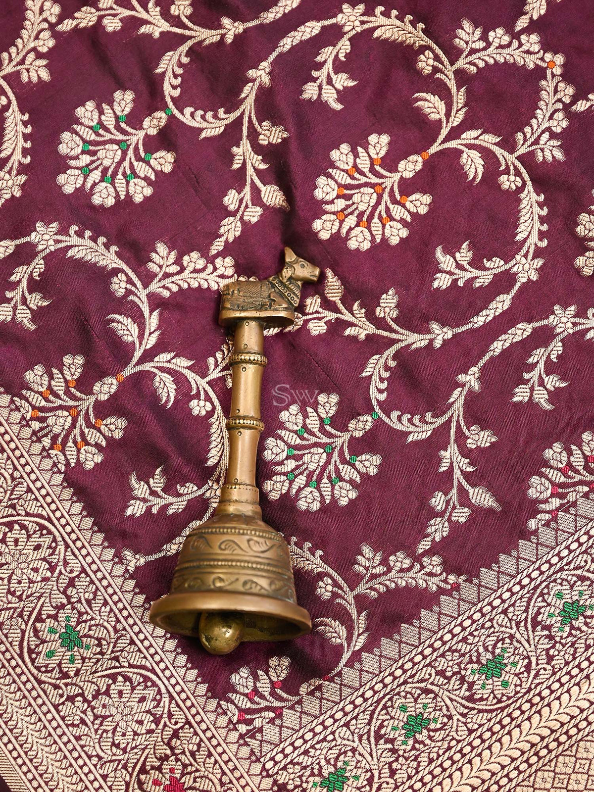 Wine Meenakari Jaal Katan Silk Handloom Banarasi Dupatta