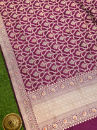 Wine Meenakari Jaal Katan Silk Handloom Banarasi Dupatta - Sacred Weaves