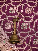 Wine Meenakari Jaal Katan Silk Handloom Banarasi Dupatta - Sacred Weaves