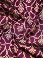 Wine Meenakari Jaal Katan Silk Handloom Banarasi Dupatta - Sacred Weaves