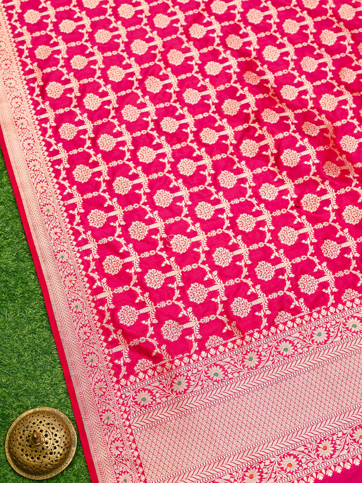 Pink Red Meenakari Jaal Katan Silk Handloom Banarasi Dupatta - Sacred Weaves