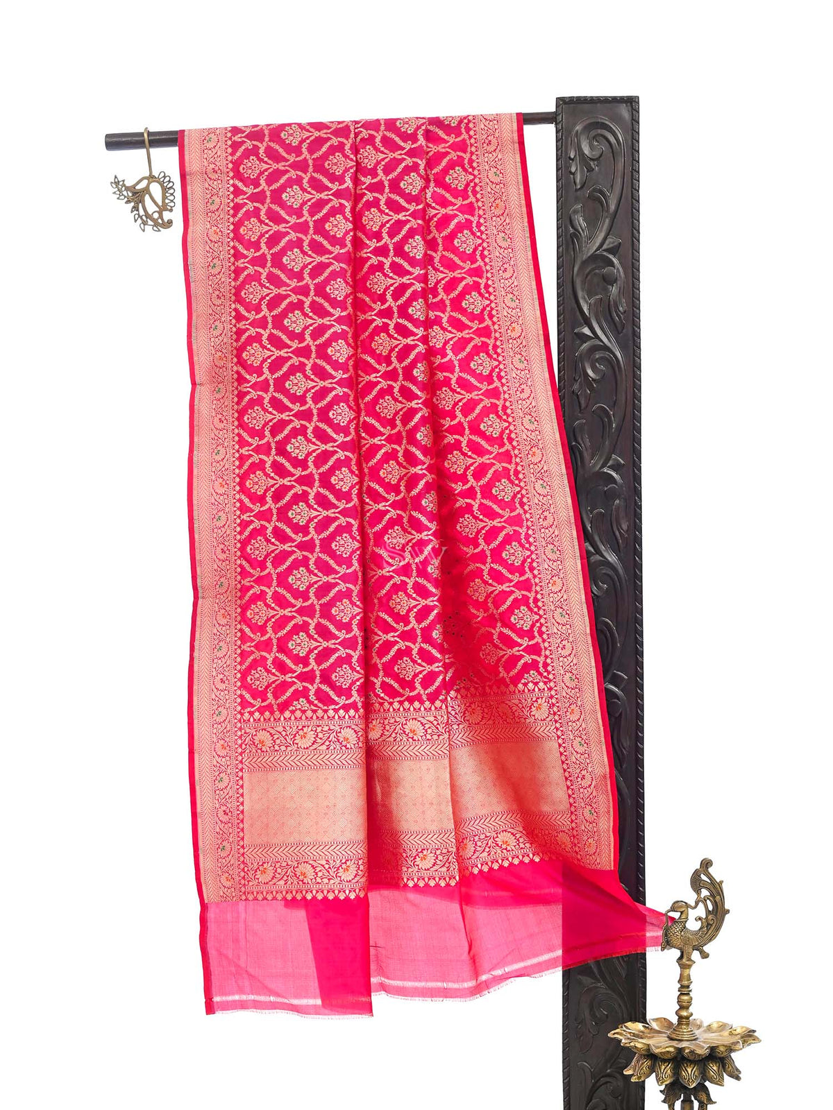 Pink Red Meenakari Jaal Katan Silk Handloom Banarasi Dupatta