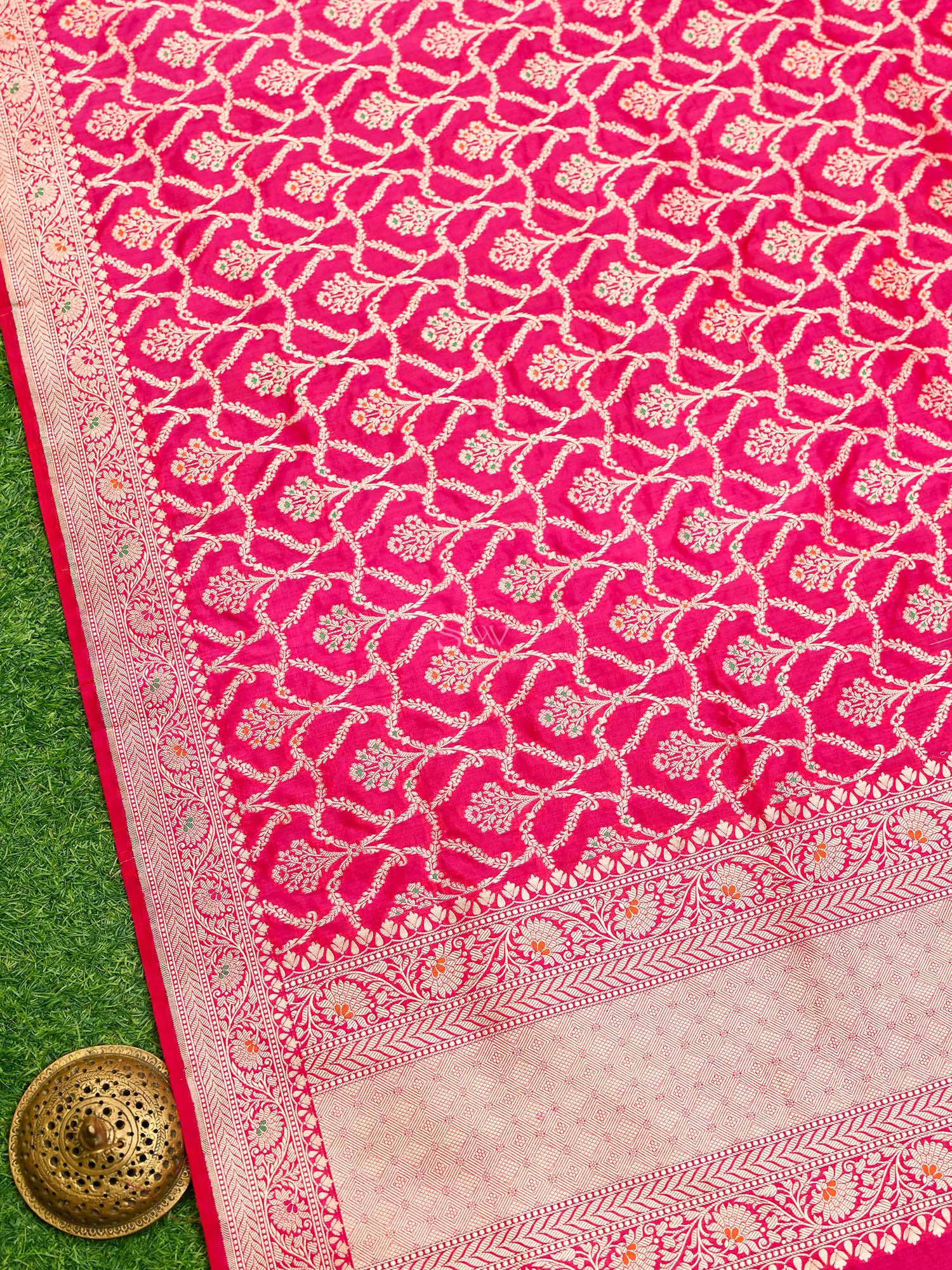 Pink Red Meenakari Jaal Katan Silk Handloom Banarasi Dupatta - Sacred Weaves