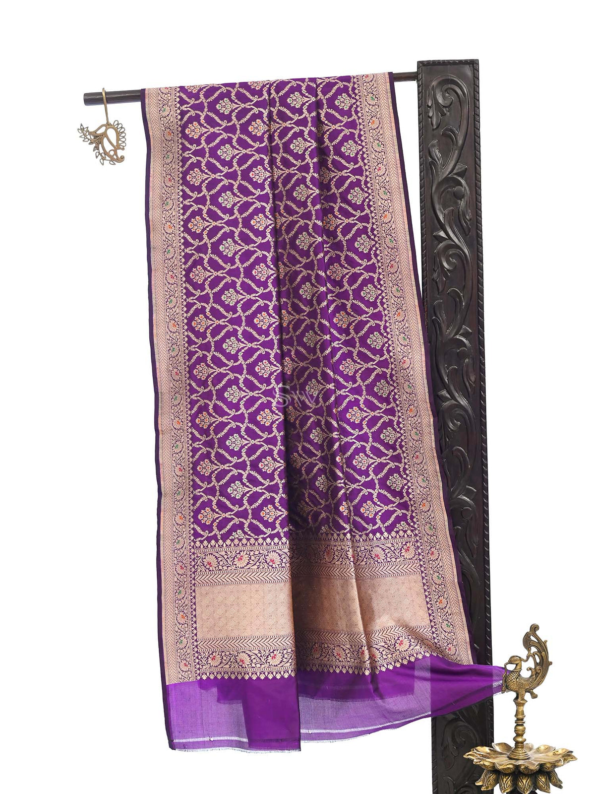 Dark Purple Meenakari Jaal Katan Silk Handloom Banarasi Dupatta - Sacred Weaves