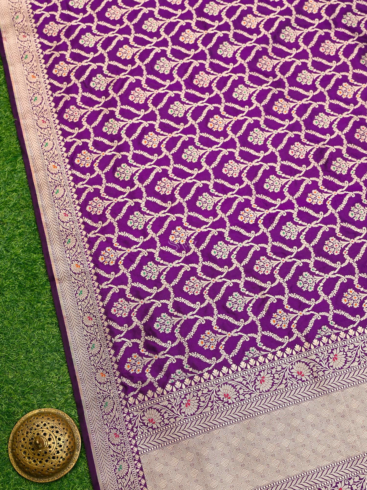 Dark Purple Meenakari Jaal Katan Silk Handloom Banarasi Dupatta - Sacred Weaves