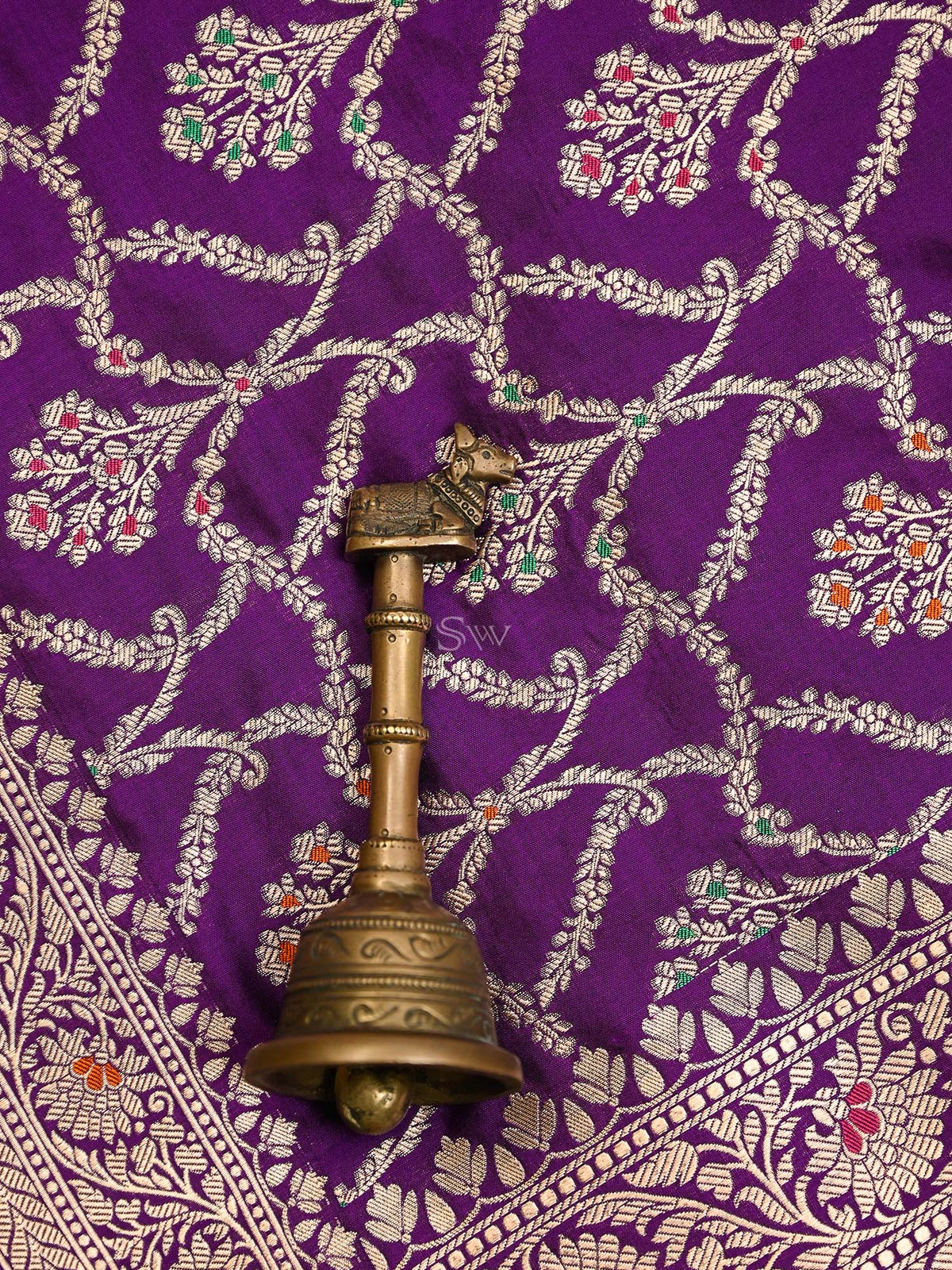 Dark Purple Meenakari Jaal Katan Silk Handloom Banarasi Dupatta - Sacred Weaves