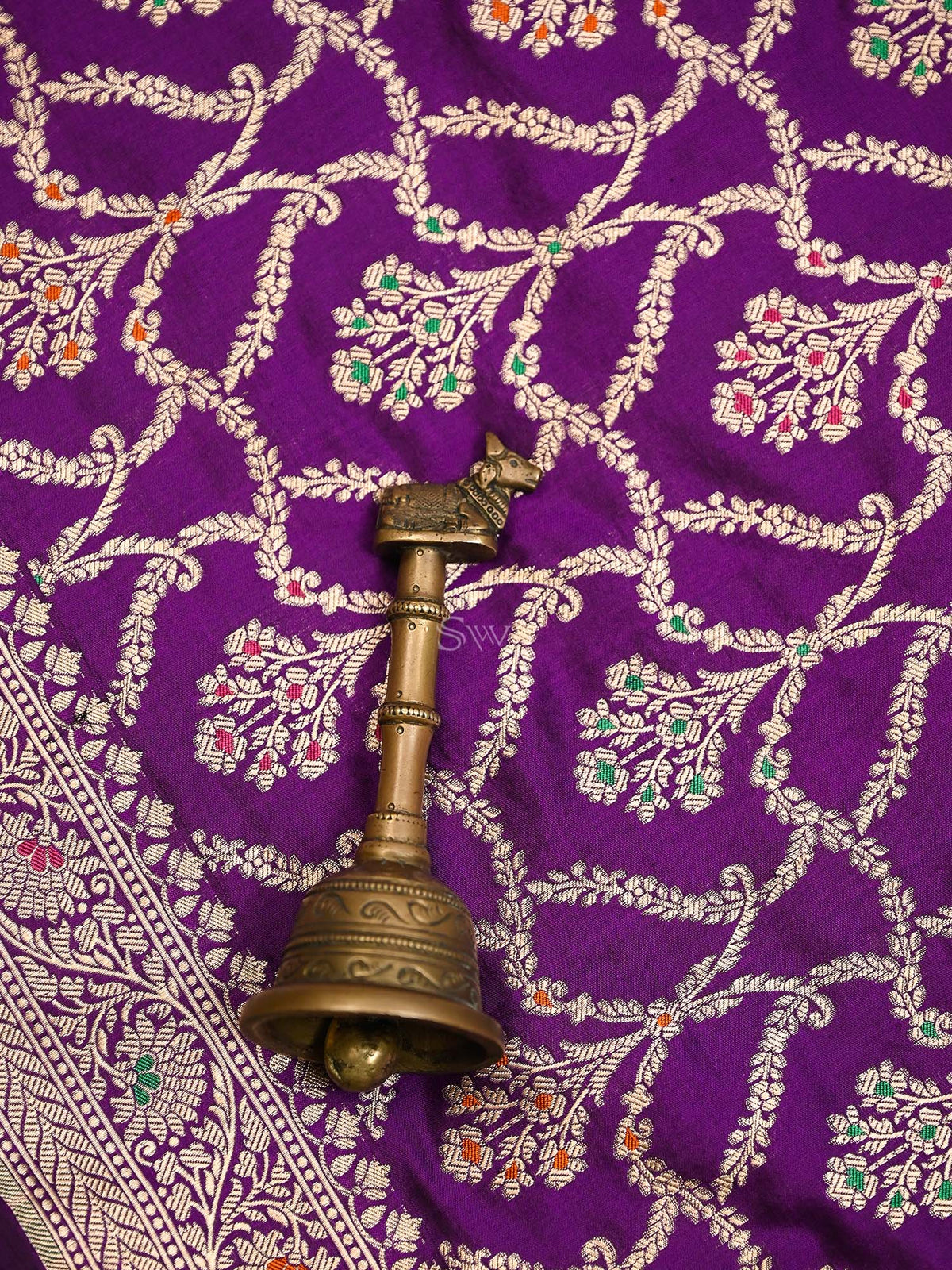 Dark Purple Meenakari Jaal Katan Silk Handloom Banarasi Dupatta - Sacred Weaves
