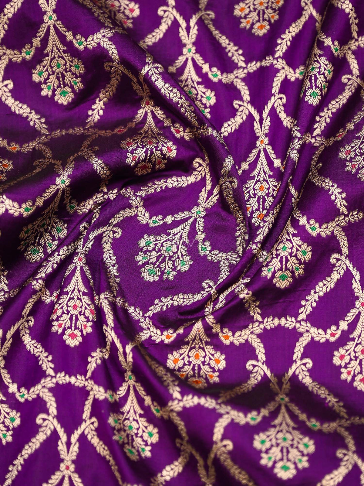 Dark Purple Meenakari Jaal Katan Silk Handloom Banarasi Dupatta - Sacred Weaves