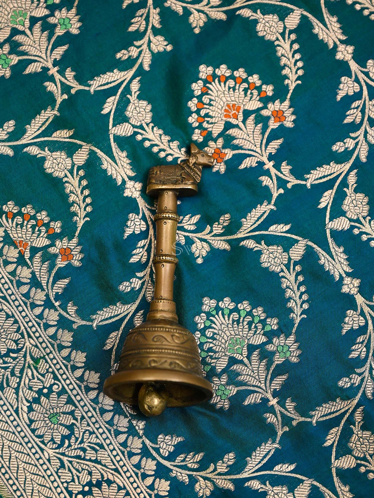 Teal Green Meenakari Jaal Katan Silk Handloom Banarasi Dupatta