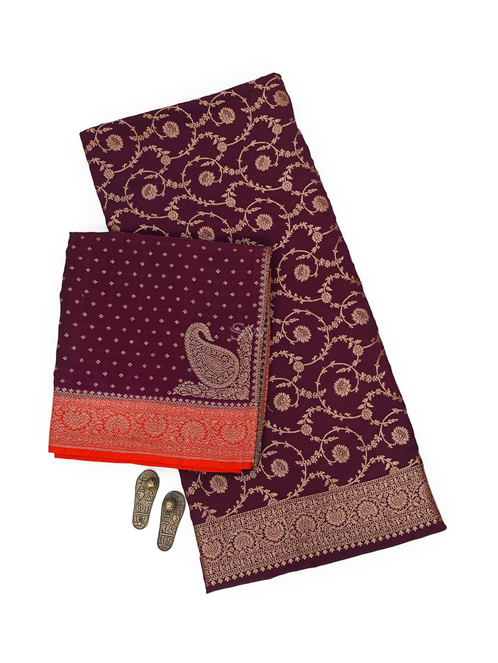 Wine Konia Crepe Silk Handloom Banarasi Suit - Sacred Weaves